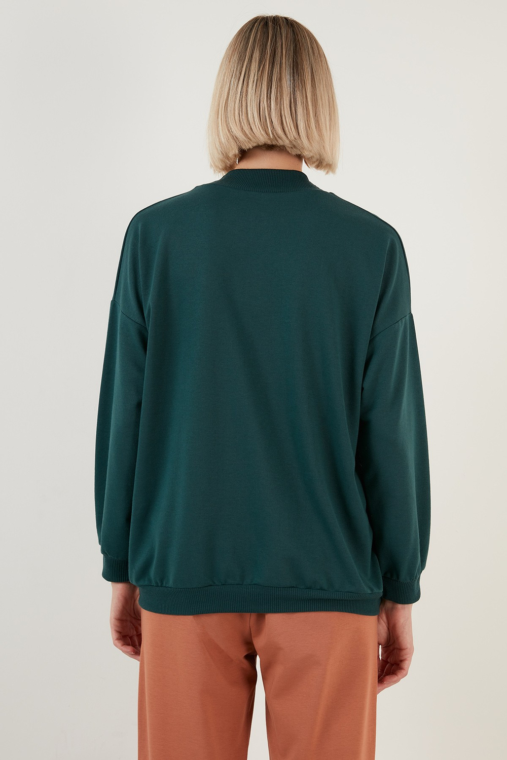 Pamuklu Dik Yaka Basic Örme Kadın Sweat 5863323 NEFTİ