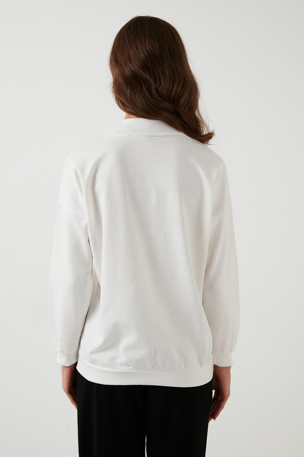 Pamuklu Dik Yaka Basic Örme Kadın Sweat 5863323 EKRU
