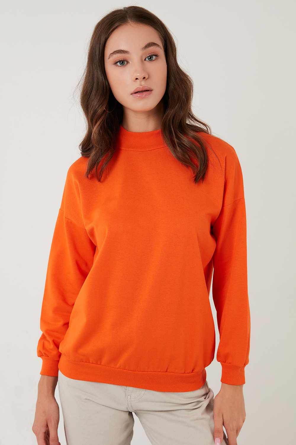 Pamuklu Dik Yaka Basic Örme Kadın Sweat 5863323 ORANJ