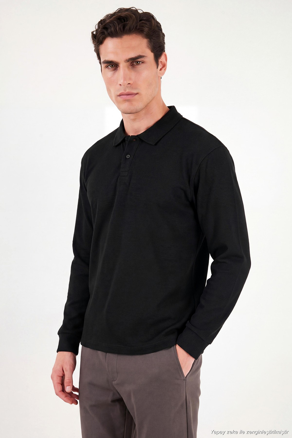Pamuklu Düğmeli Erkek Polo Yaka Sweat 5905838 SİYAH