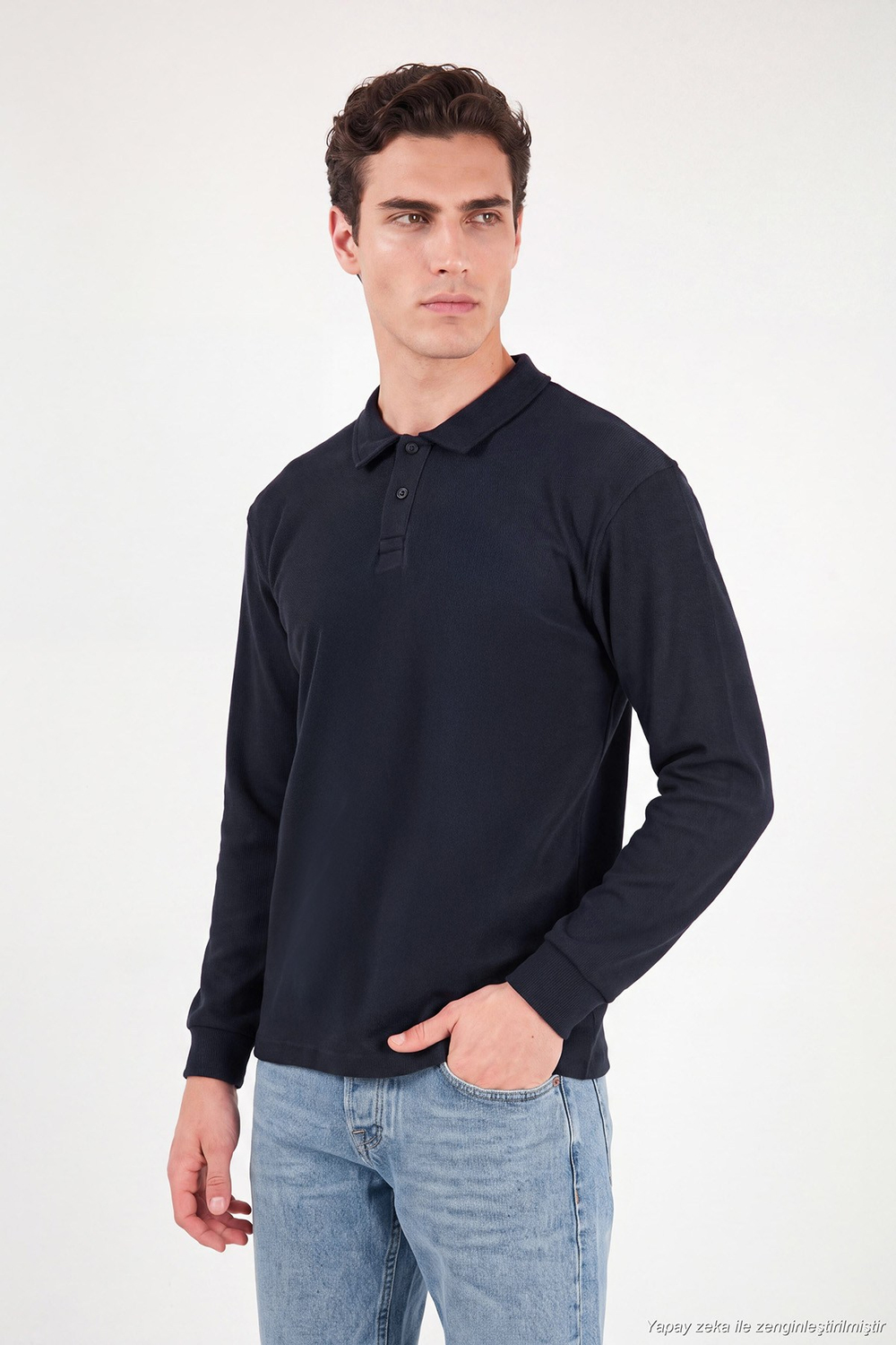 Pamuklu Düğmeli Erkek Polo Yaka Sweat 5905838 LACİVERT