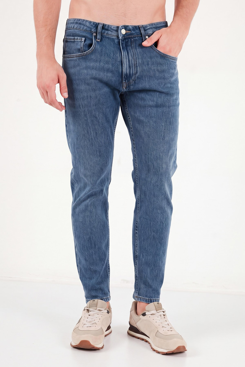 Pamuklu Normal Bel Boru Paça Jeans Erkek Kot Pantolon 5901F05MILANO MAVİ