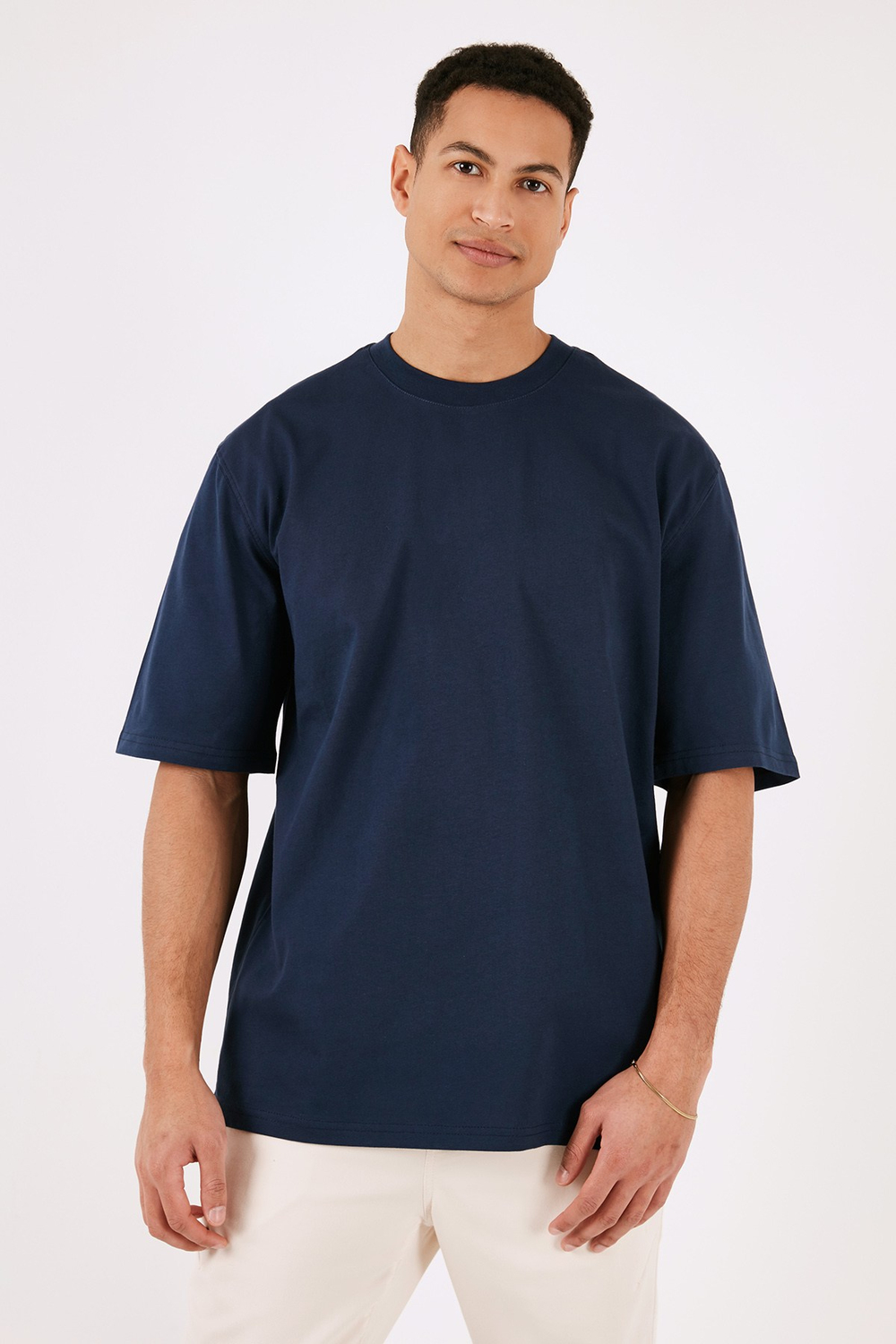 Pamuklu Oversize Bisiklet Yaka Basic Erkek T Shirt 5902365 İNDİGO