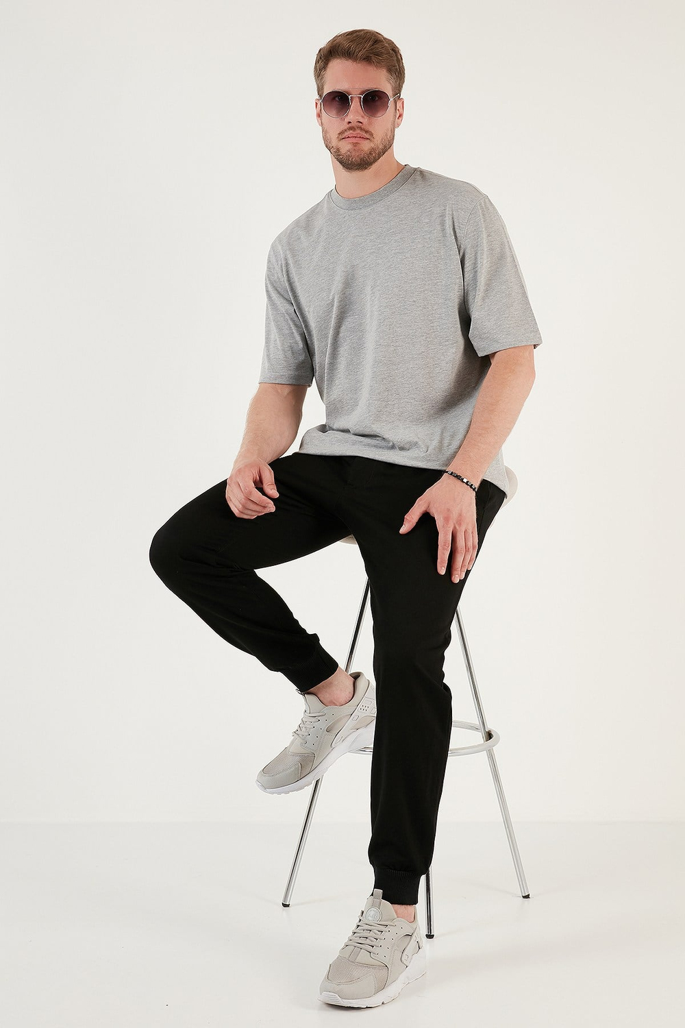 Pamuklu Oversize Bisiklet Yaka Basic Erkek T Shirt 5902365 GRİ MELANJ