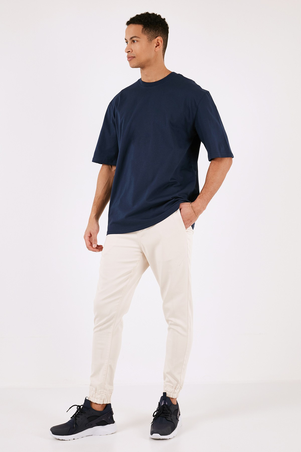 Pamuklu Oversize Bisiklet Yaka Basic Erkek T Shirt 5902365 İNDİGO