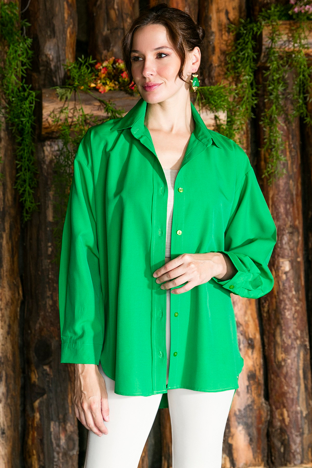 Pamuklu Oversize Dokuma Kadın Gömlek 6234760 BENETTON