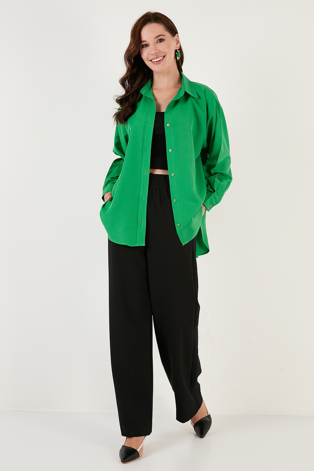 Pamuklu Oversize Dokuma Kadın Gömlek 6234760 BENETTON