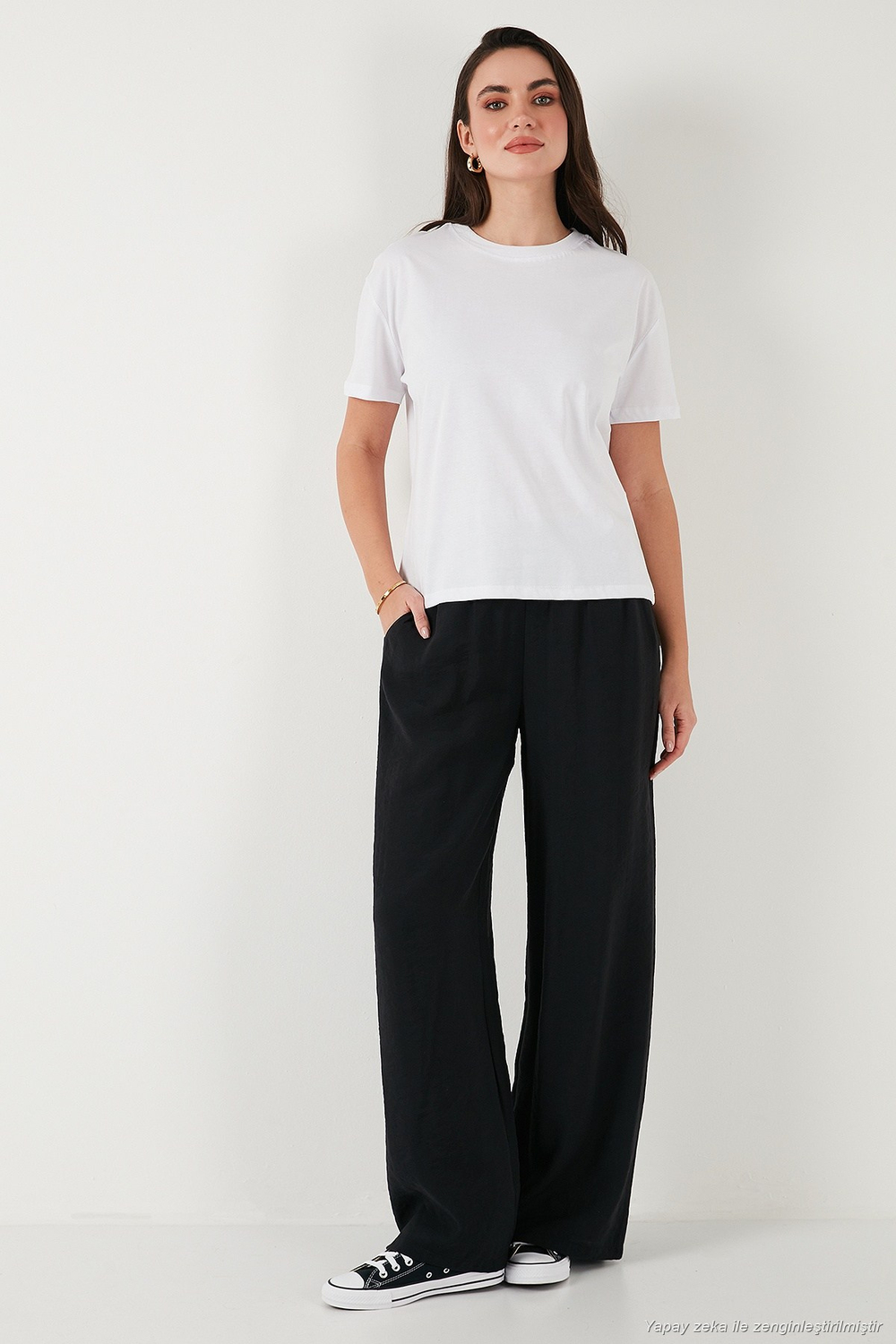 Pamuklu Oversize Fit Bisiklet Yaka Kadın T Shirt 5866097 EKRU