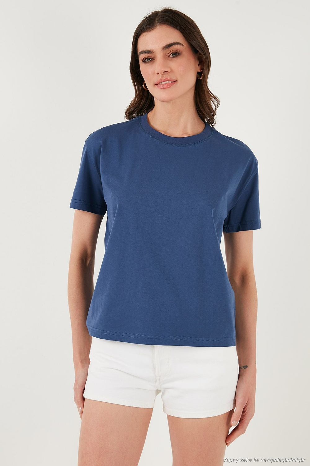 Pamuklu Oversize Fit Bisiklet Yaka Kadın T Shirt 5866097 İNDİGO