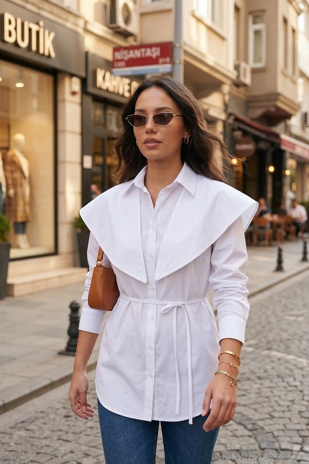 Pamuklu Pelerin Detaylı Regular Fit Uzun Kollu Kadın Gömlek 6774128 BEYAZ