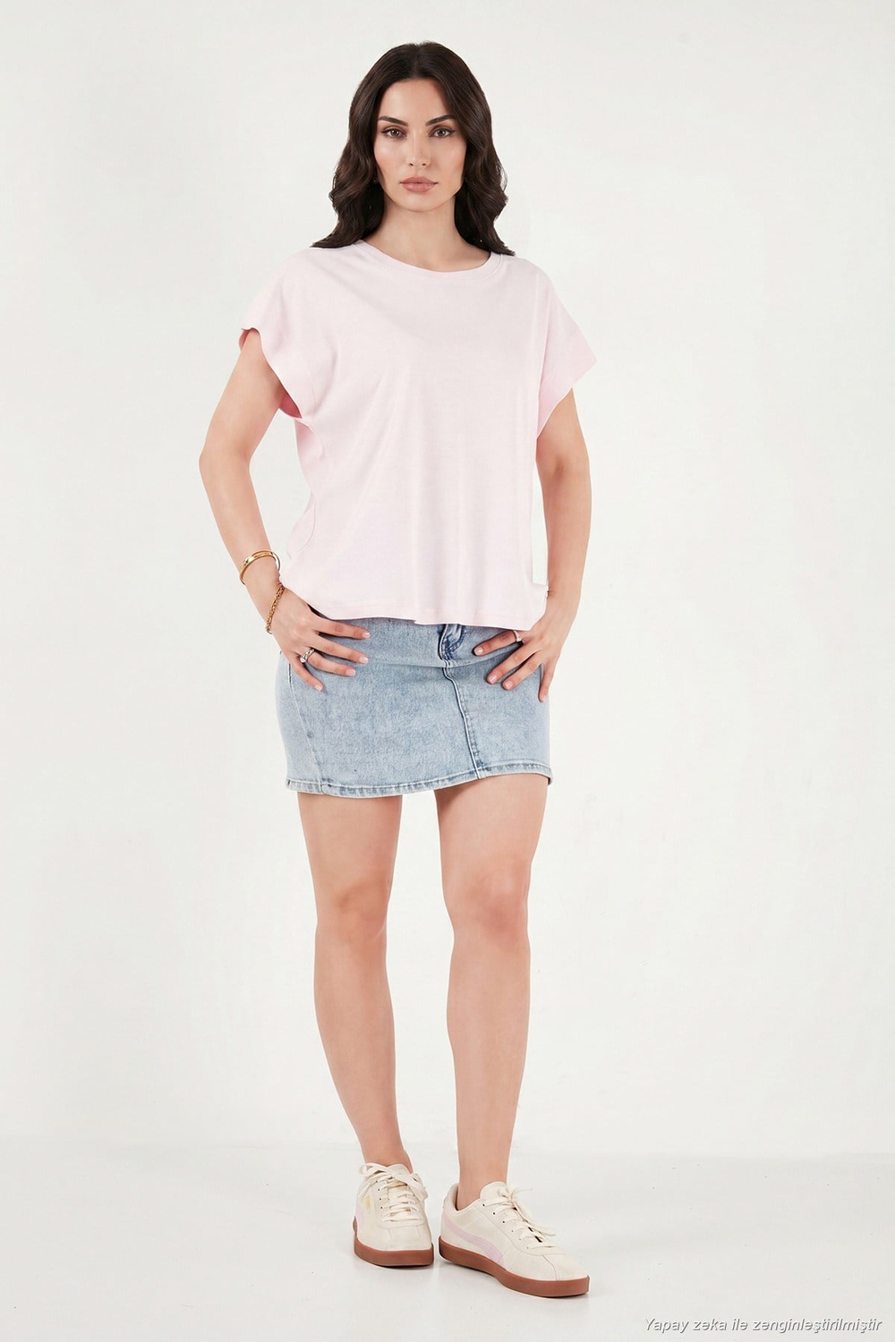 Pamuklu Rahat Kalıp Bisiklet Yaka Kadın T Shirt 5866955 PEMBE