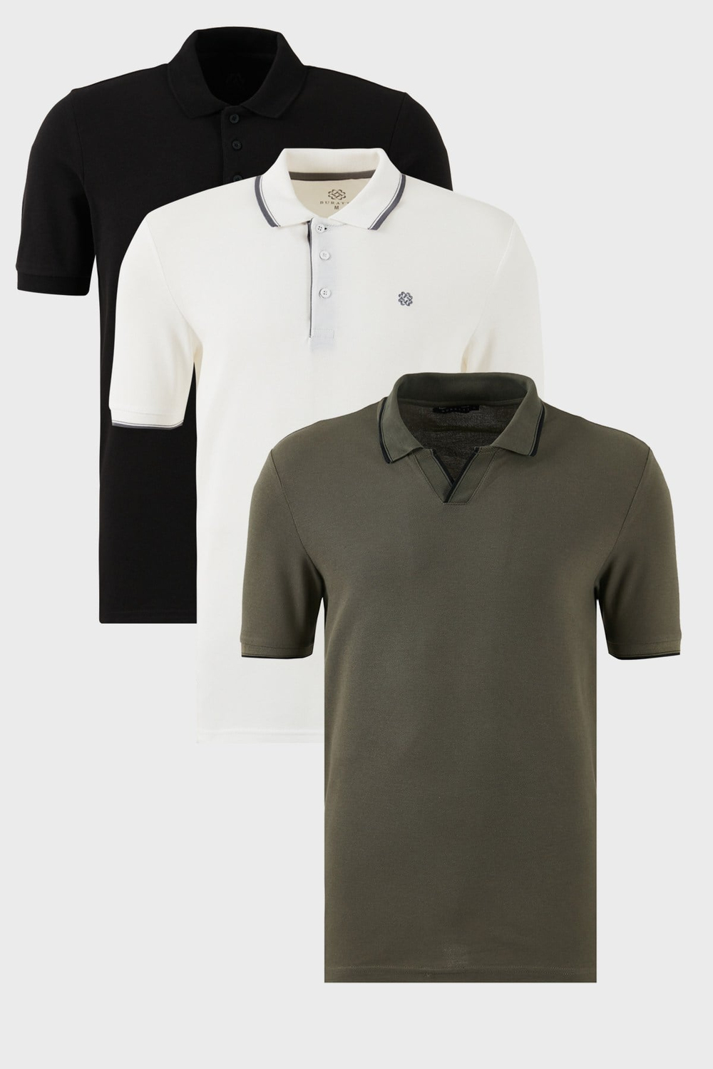 Pamuklu Regular Fit 3lü Paket Erkek Polo Yaka T Shirt 59029641827S3 Haki-Siyah-Beyaz