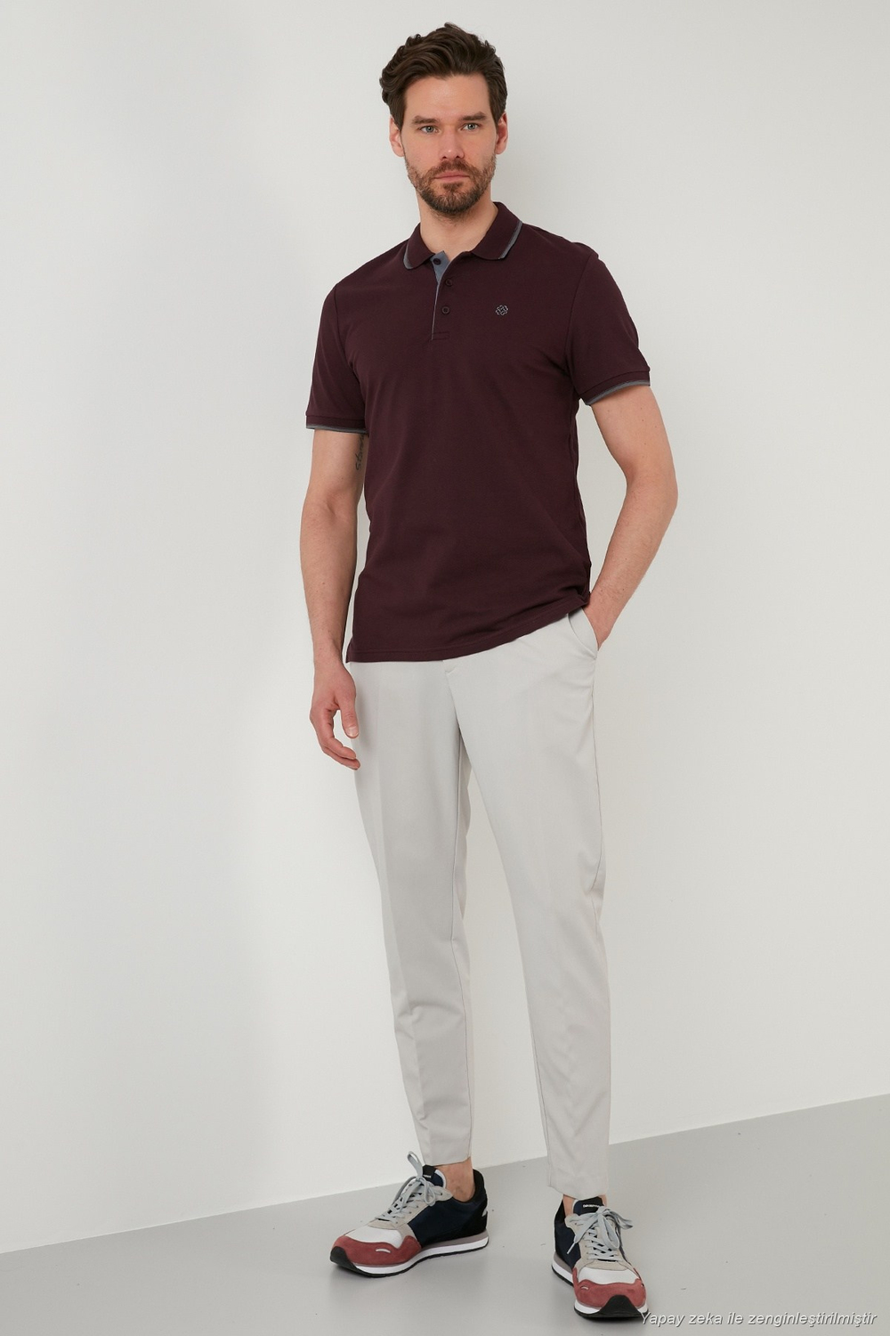 Pamuklu Regular Fit 3lü Paket Erkek Polo Yaka T Shirt 59029641518S3 Vizon-Vişne-Mavi