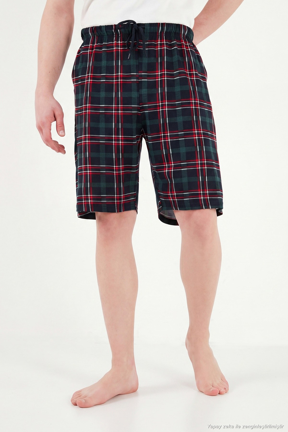 Pamuklu Regular Fit Bağlamalı Cepli Pijama Erkek Şort 6574004 YEŞİL