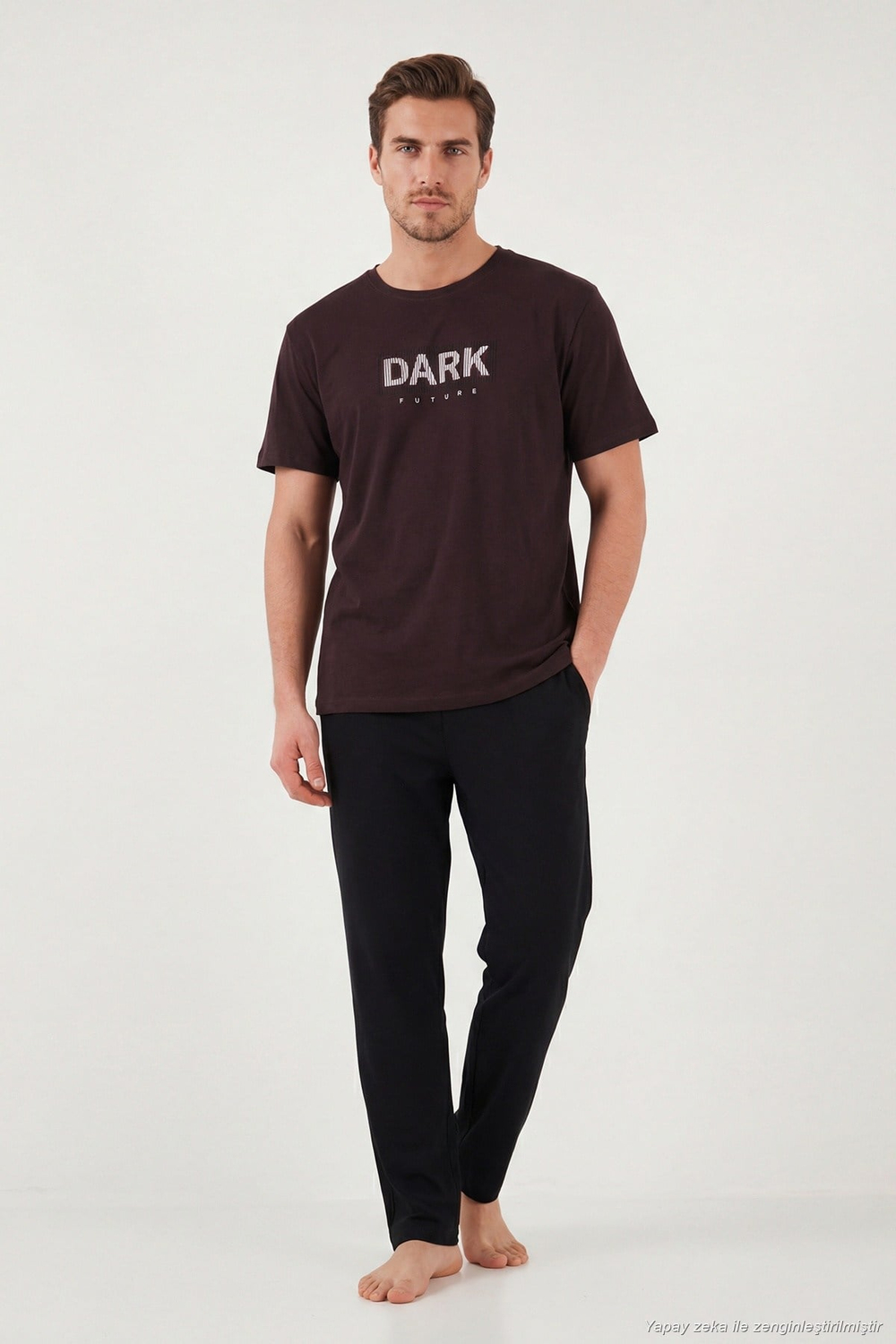 Pamuklu Regular Fit Baskılı Erkek Pijama Takımı 6096160 MÜRDÜM