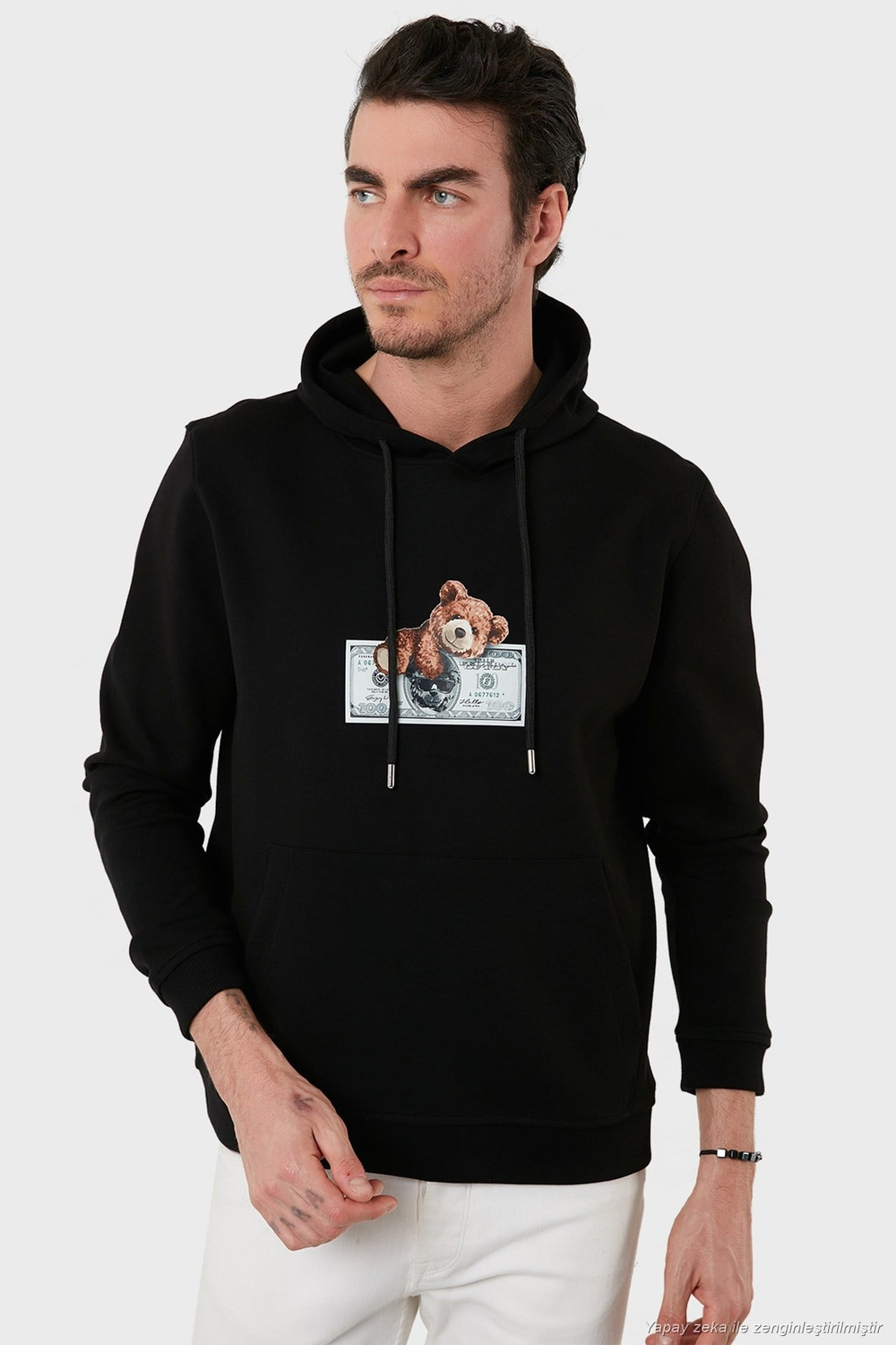 Pamuklu Regular Fit Baskılı Kanguru Cepli Kapüşonlu Erkek Sweat 6141004B SİYAH