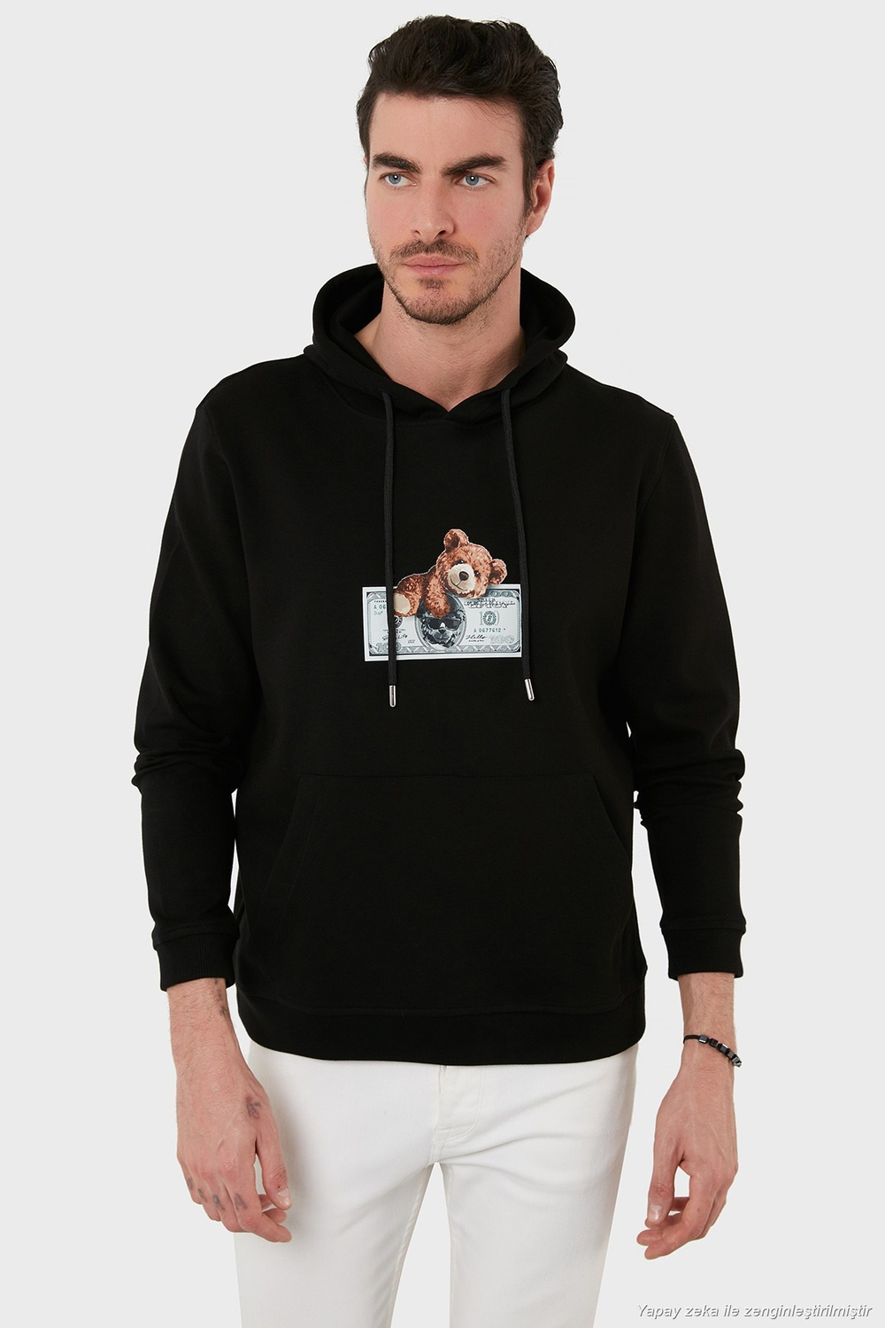 Pamuklu Regular Fit Baskılı Kanguru Cepli Kapüşonlu Erkek Sweat 6141004B SİYAH