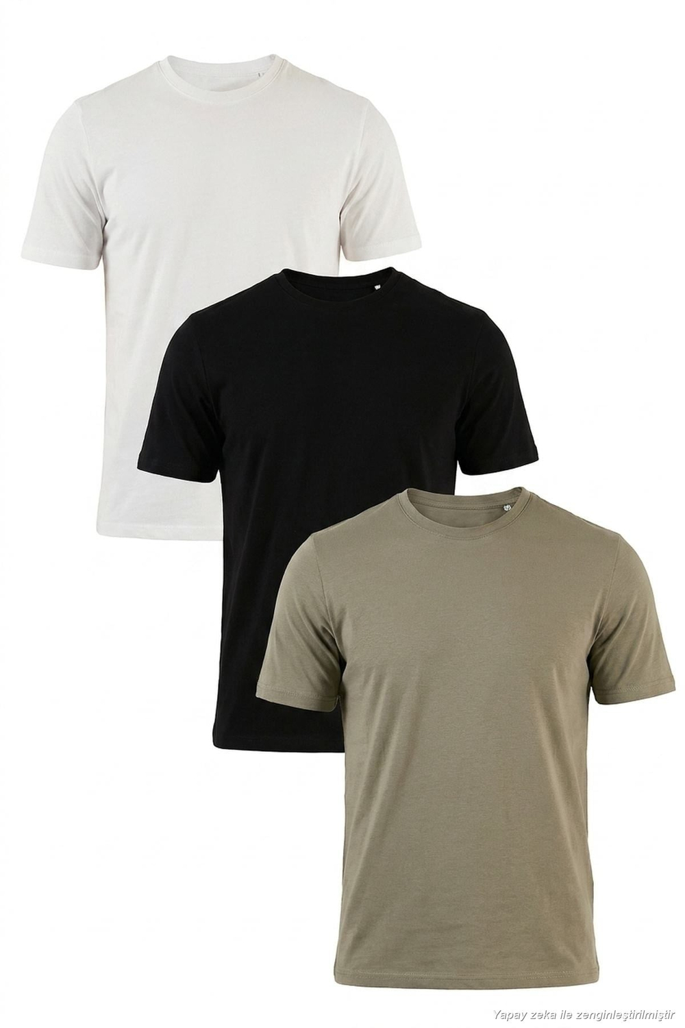Pamuklu Regular Fit Bisiklet Yaka 3lü Paket Erkek T Shirt 59020204S3 Siyah-Vizon Yeşili-Ekru