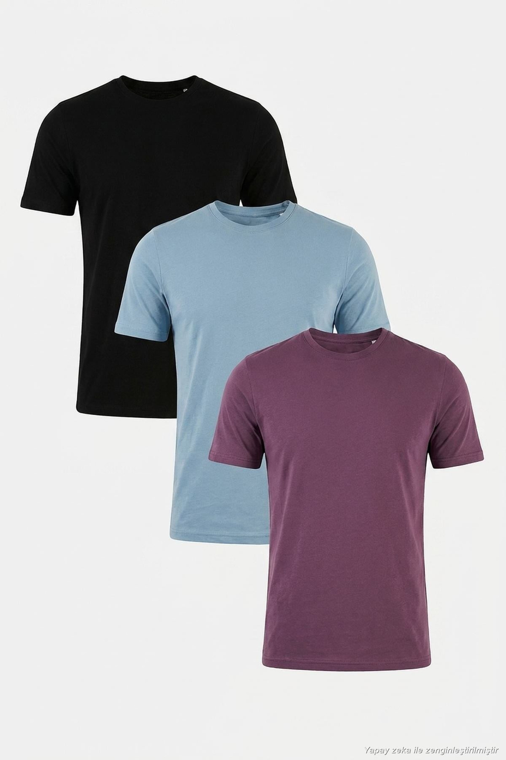 Pamuklu Regular Fit Bisiklet Yaka 3lü Paket Erkek T Shirt 59020204S3 Siyah-Mürdüm-Mavi