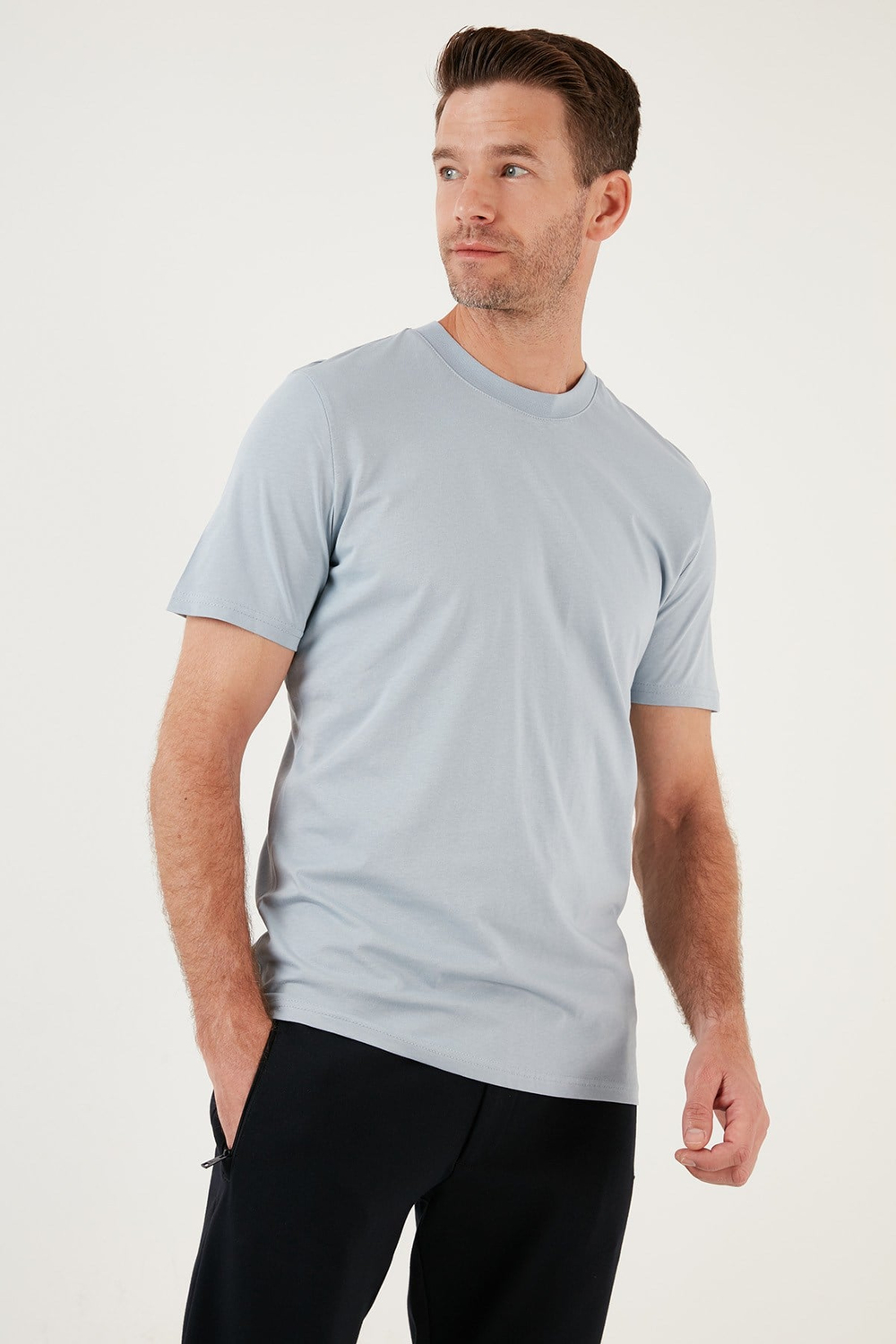 Pamuklu Regular Fit Bisiklet Yaka Basic Erkek T Shirt 59020201 ORTA MAVİ