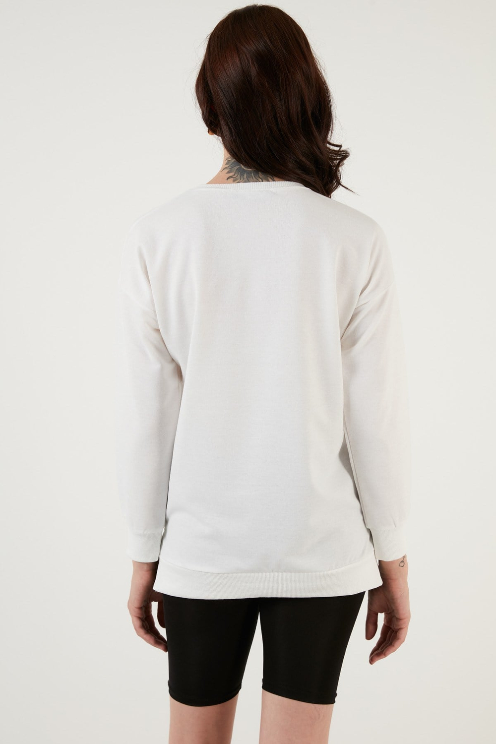 Pamuklu Regular Fit Bisiklet Yaka Basic Kadın Sweat 5863569 EKRU