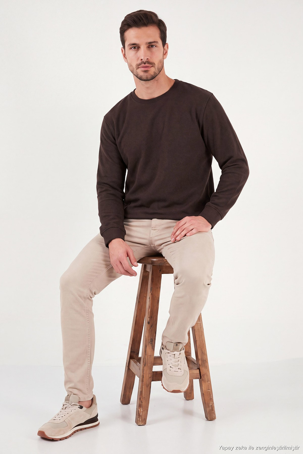 Pamuklu Regular Fit Bisiklet Yaka Erkek Sweat 5905965 KAHVE