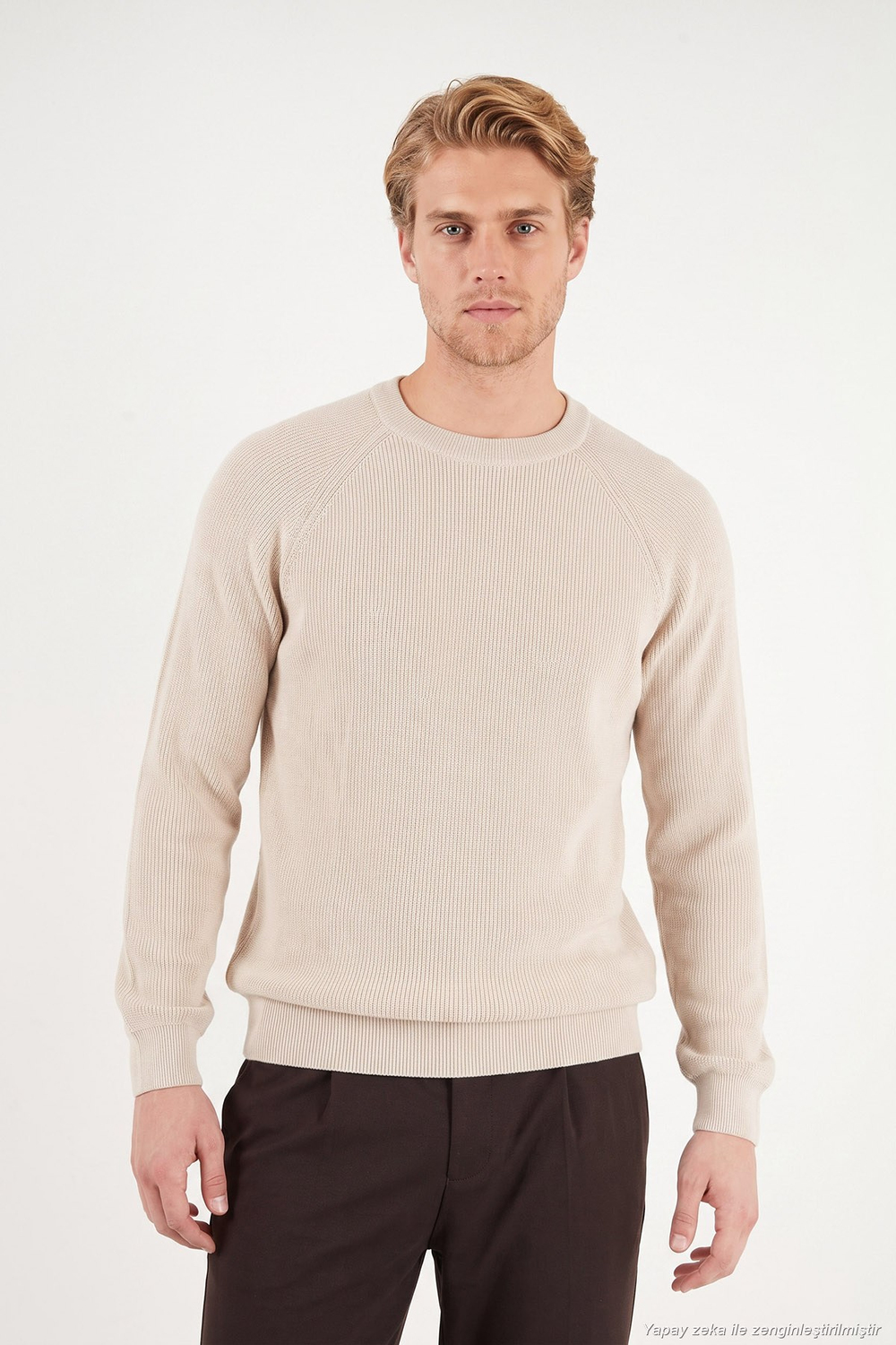 Pamuklu Regular Fit Bisiklet Yaka Erkek Kazak 7020263 BEJ