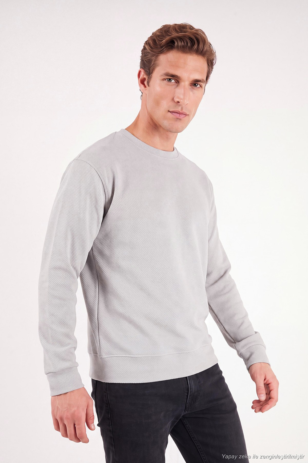Pamuklu Regular Fit Bisiklet Yaka Erkek Sweat 5905965 Kül