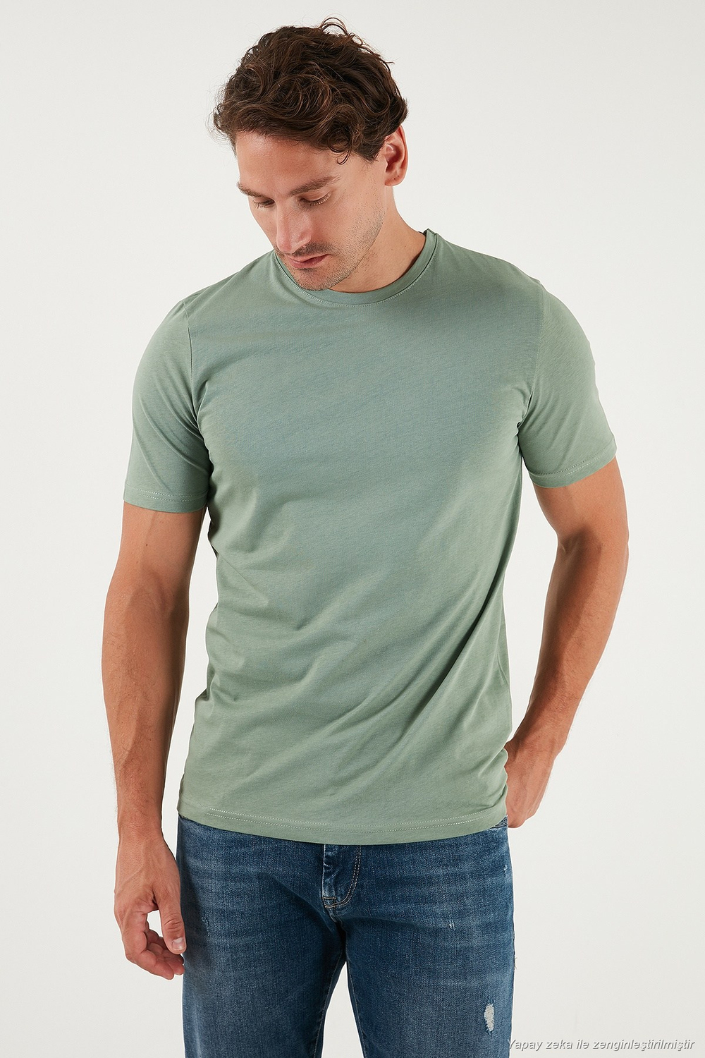 Pamuklu Regular Fit Bisiklet Yaka Erkek T Shirt 59020204 ELMA YEŞİLİ