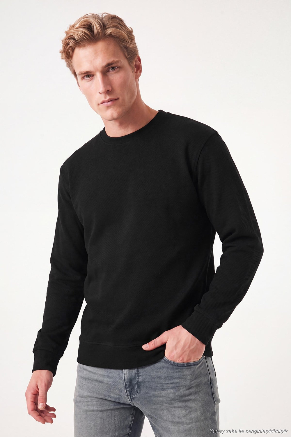 Pamuklu Regular Fit Bisiklet Yaka Erkek Sweat 5905965 SİYAH