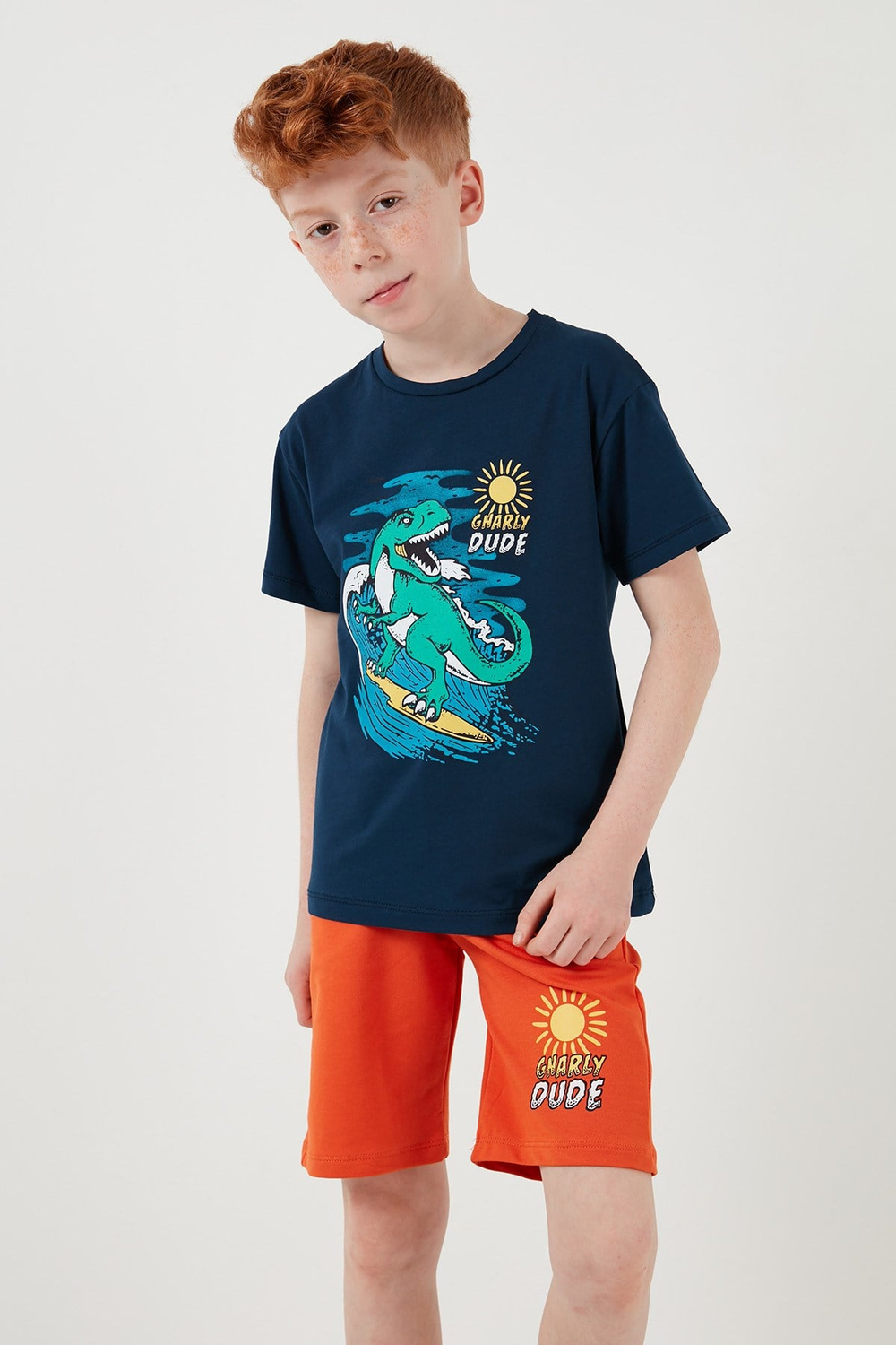 Pamuklu Regular Fit Bisiklet Yaka Şortlu Alt-Üst Erkek Çocuk Takım 6212019 İNDİGO
