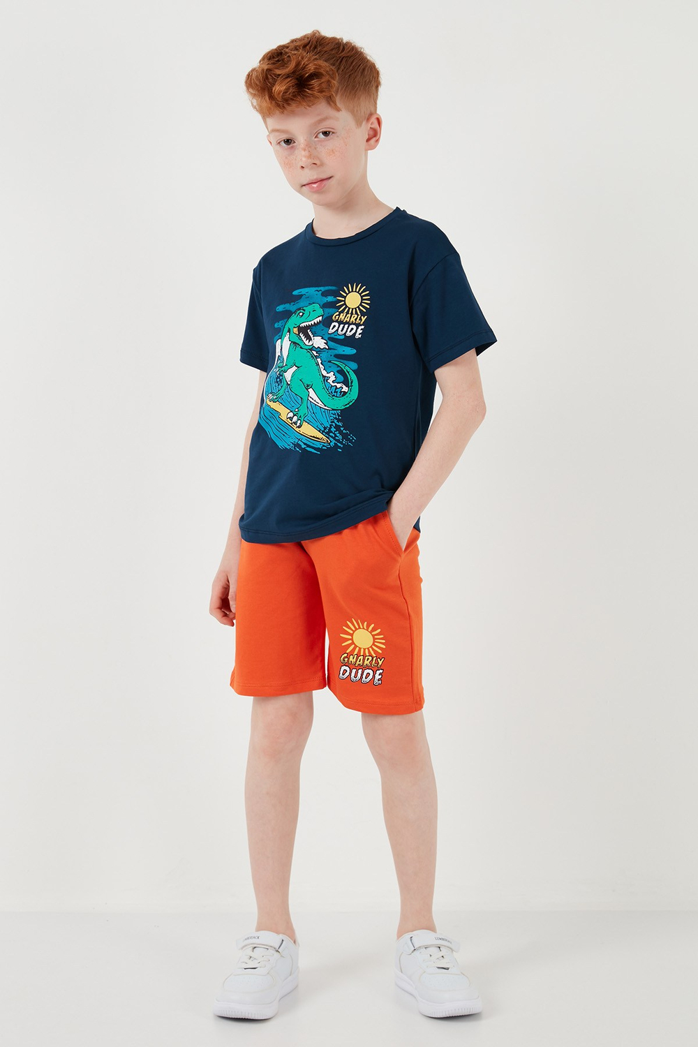 Pamuklu Regular Fit Bisiklet Yaka Şortlu Alt-Üst Erkek Çocuk Takım 6212019 İNDİGO