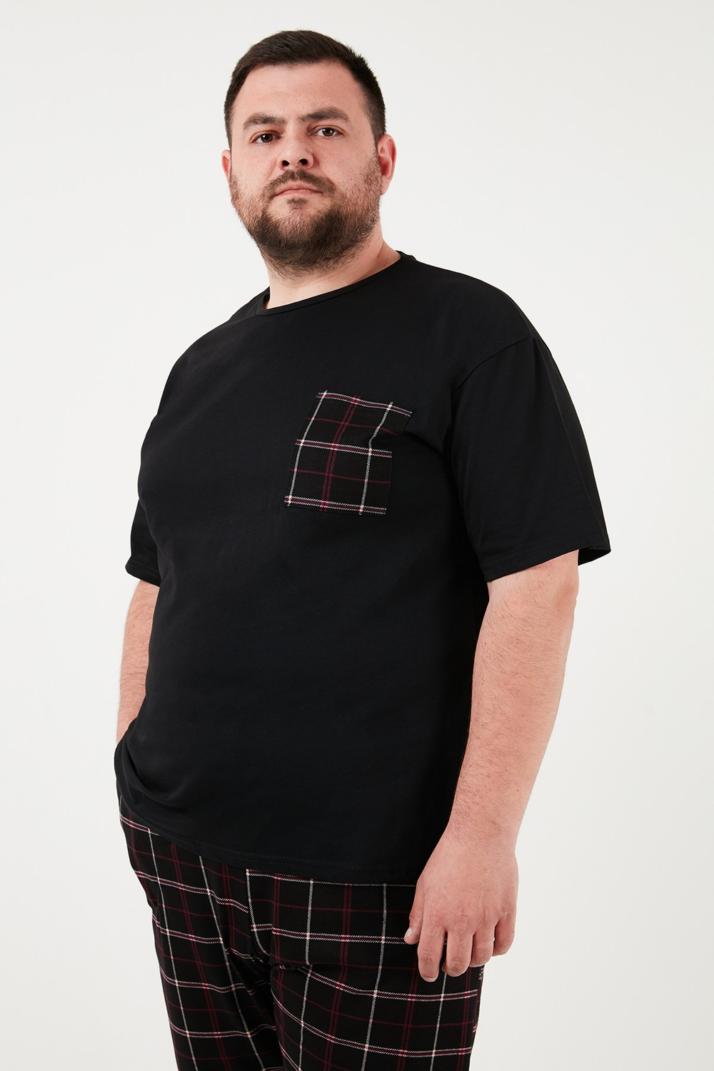 Pamuklu Regular Fit Büyük Beden Erkek Pijama Takımı 6572002B SİYAH