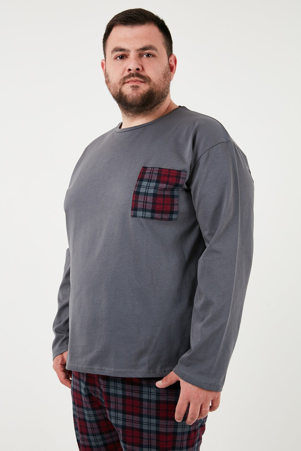 Pamuklu Regular Fit Büyük Beden Erkek Pijama Takımı 6572001B ANTRASİT