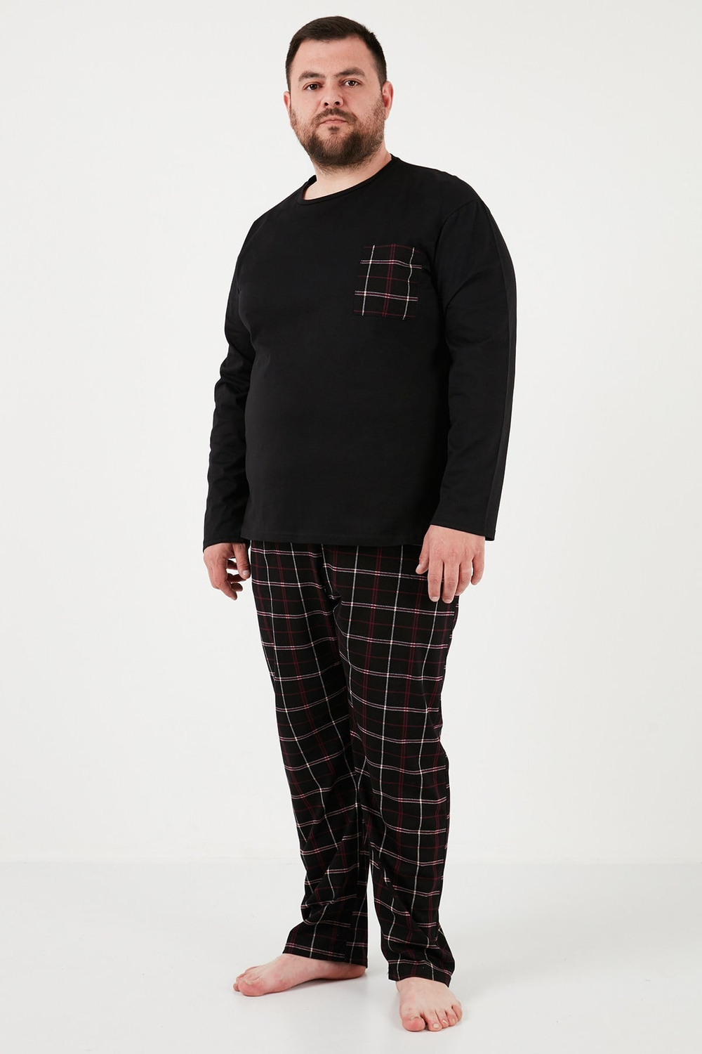 Pamuklu Regular Fit Büyük Beden Erkek Pijama Takımı 6572001B SİYAH