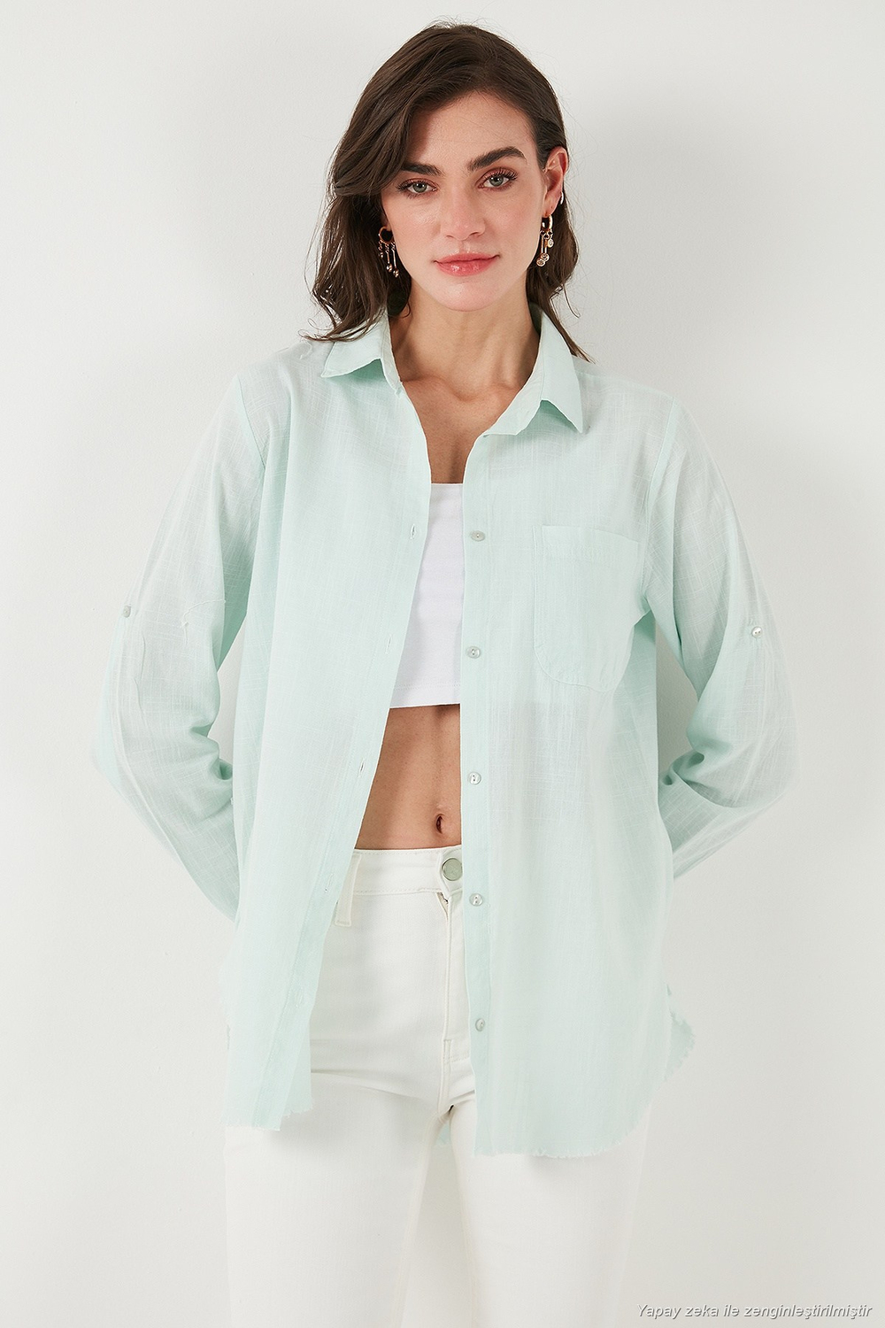 Pamuklu Regular Fit Cepli Kadın Gömlek CF25S16992 MİNT