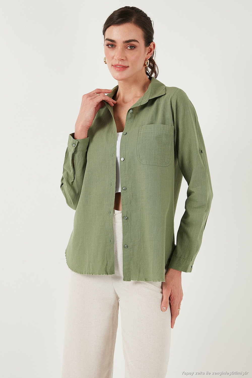Pamuklu Regular Fit Cepli Kadın Gömlek CF25S16992 HAKİ