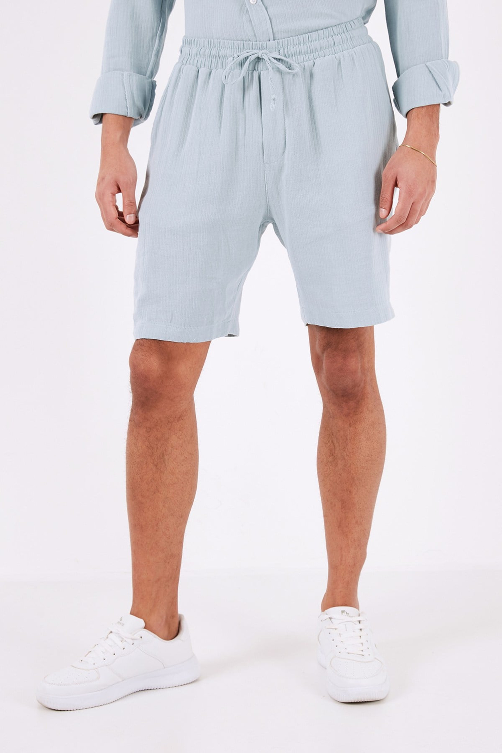 Pamuklu Regular Fit Cepli Müslin Erkek Short CF24S657802 AQUA