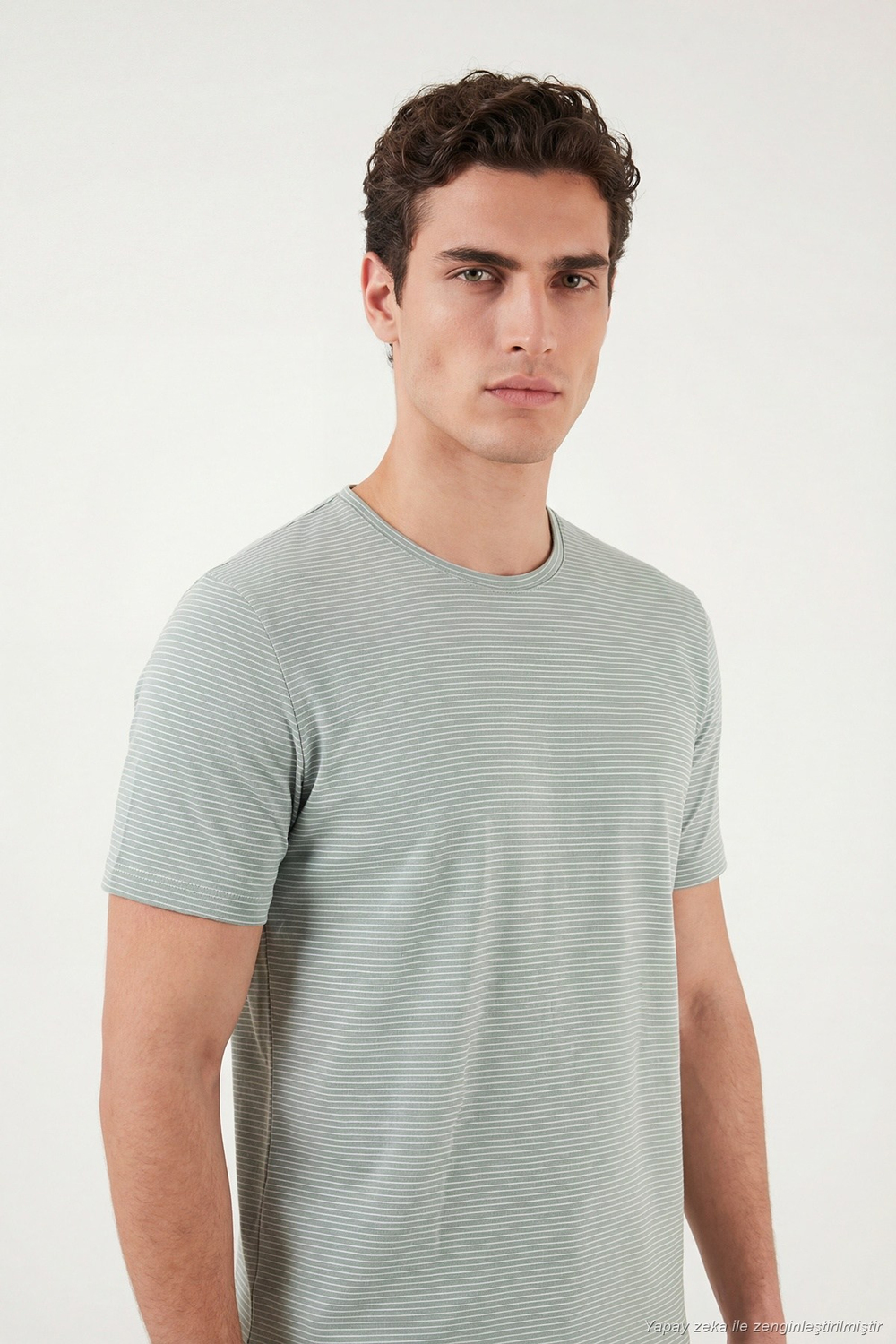 Pamuklu Regular Fit Çizgili Bisiklet Yaka Erkek T Shirt 5904030 ELMA YEŞİLİ