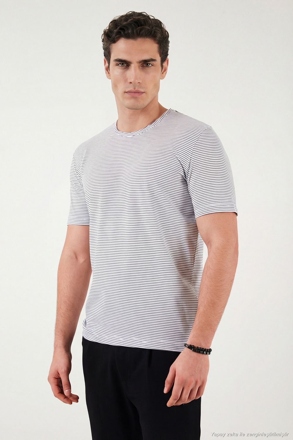 Pamuklu Regular Fit Çizgili Bisiklet Yaka Erkek T Shirt 5904030 BEYAZ