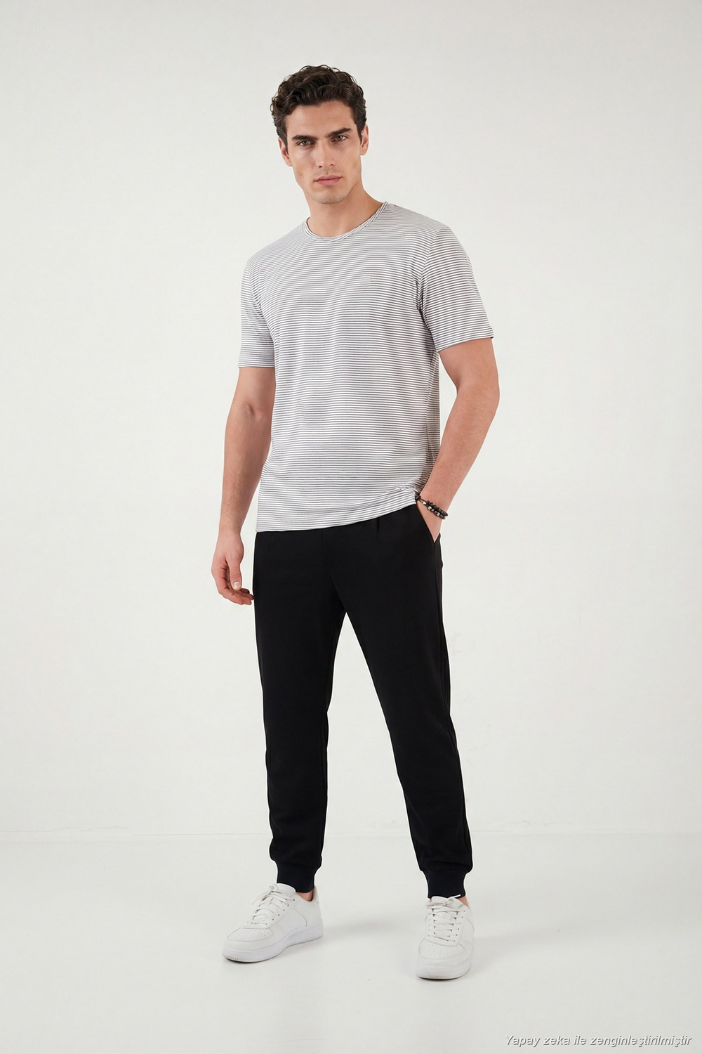 Pamuklu Regular Fit Çizgili Bisiklet Yaka Erkek T Shirt 5904030 BEYAZ