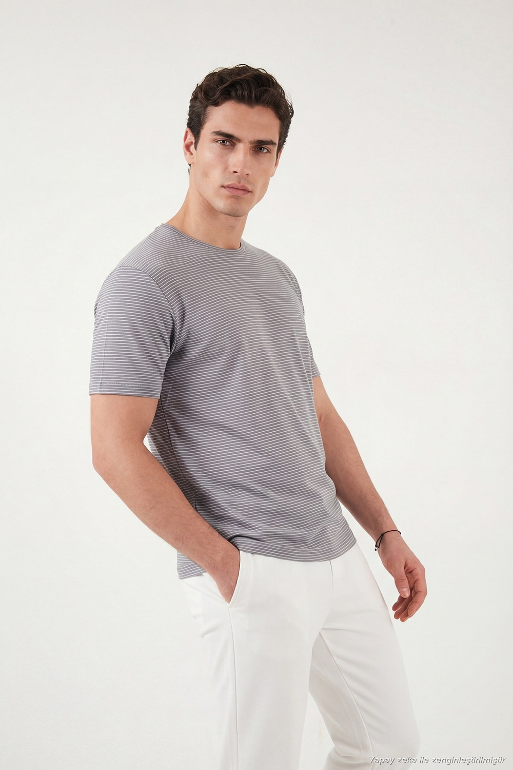 Pamuklu Regular Fit Çizgili Bisiklet Yaka Erkek T Shirt 5904030 AÇIK HAKİ