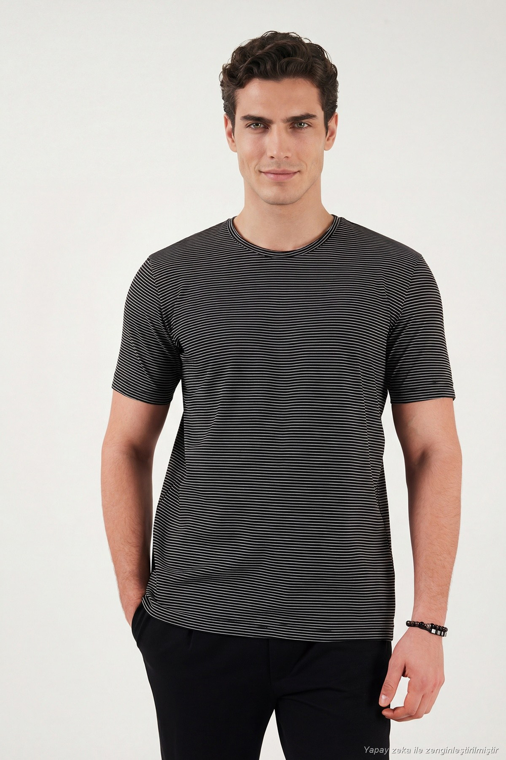 Pamuklu Regular Fit Çizgili Bisiklet Yaka Erkek T Shirt 5904030 SİYAH