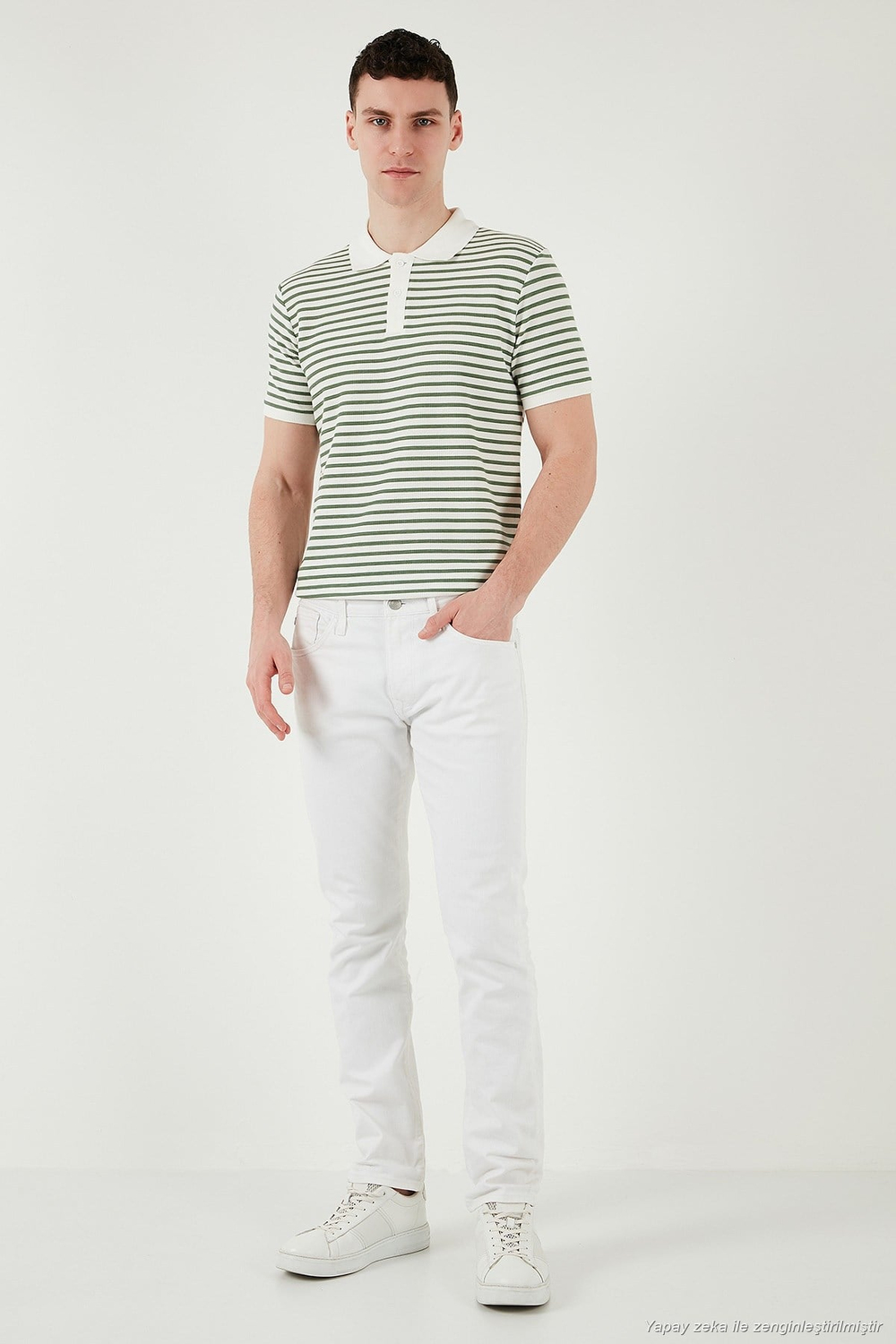 Pamuklu Regular Fit Çizgili Erkek Polo Yaka T Shirt 5903009 ELMA YEŞİLİ