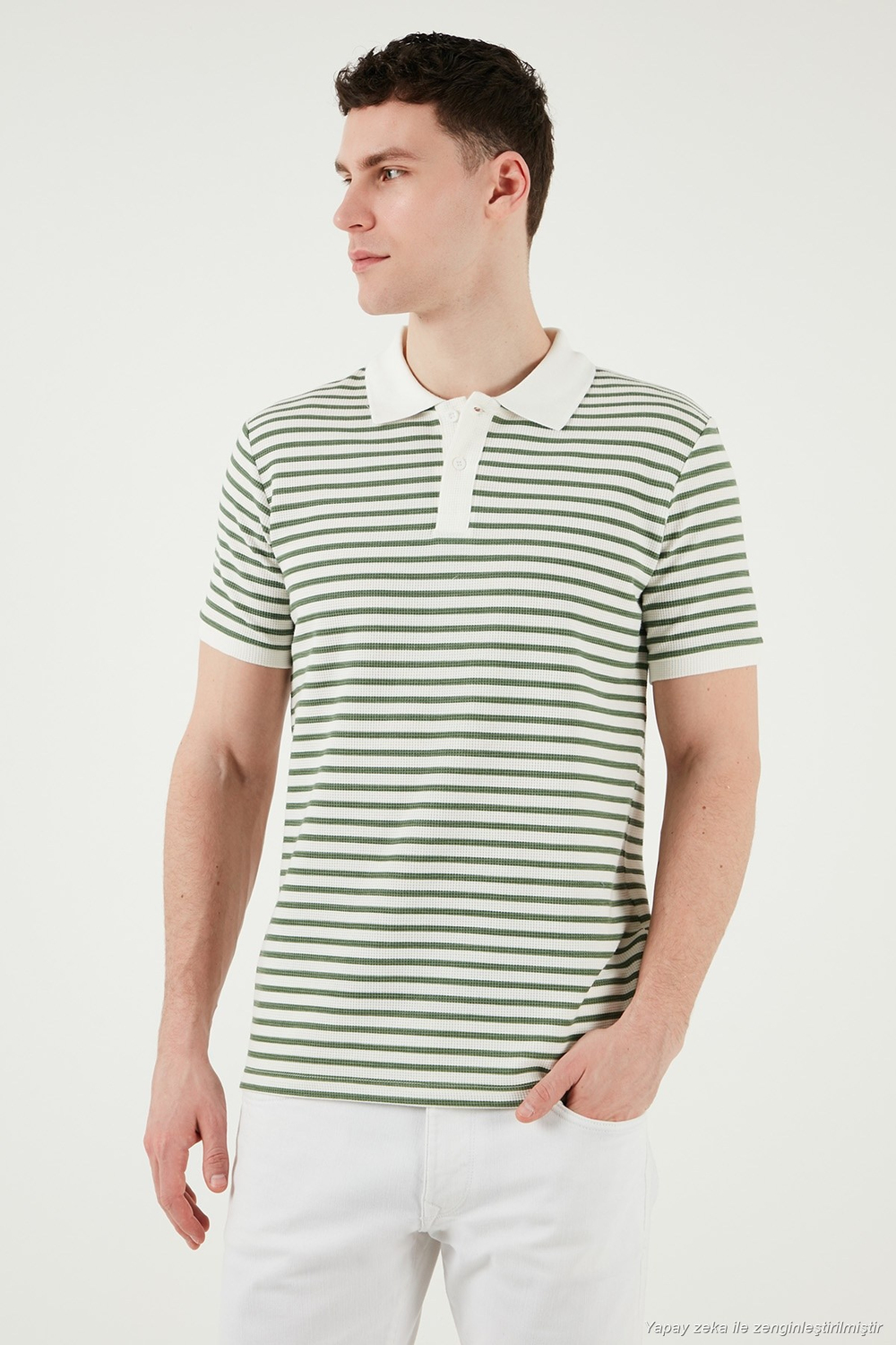 Pamuklu Regular Fit Çizgili Erkek Polo Yaka T Shirt 5903009 ELMA YEŞİLİ