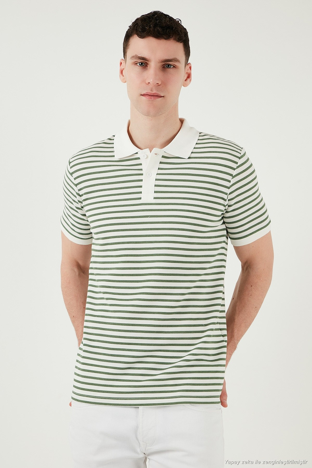 Pamuklu Regular Fit Çizgili Erkek Polo Yaka T Shirt 5903009 ELMA YEŞİLİ