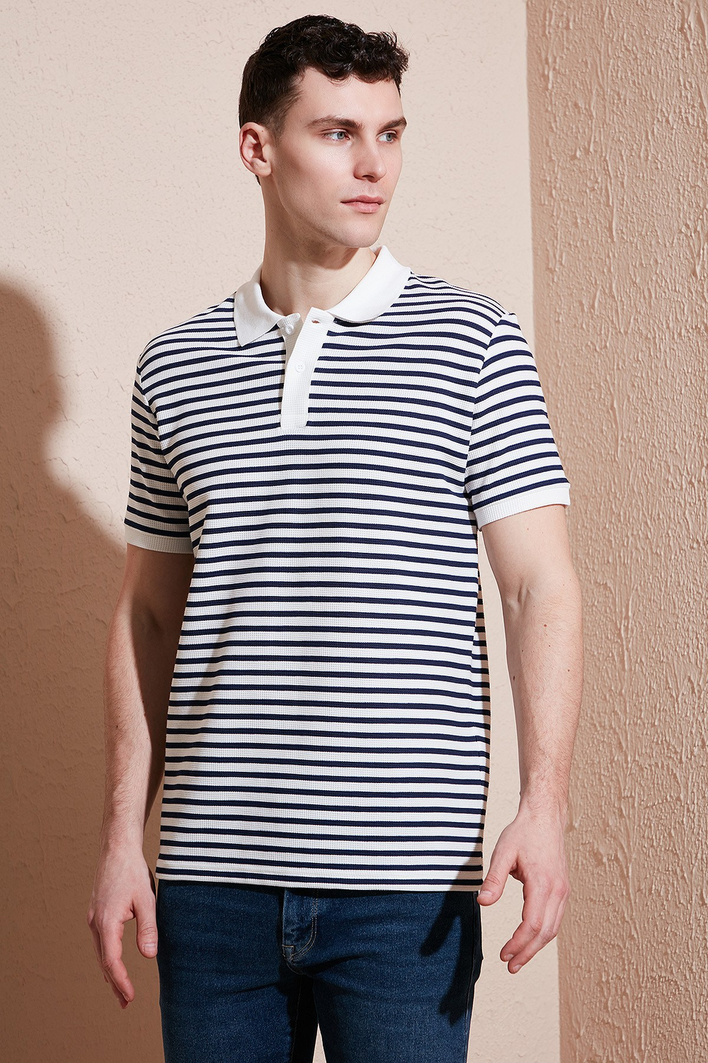 Pamuklu Regular Fit Çizgili Erkek Polo Yaka T Shirt 5903009 İNDİGO