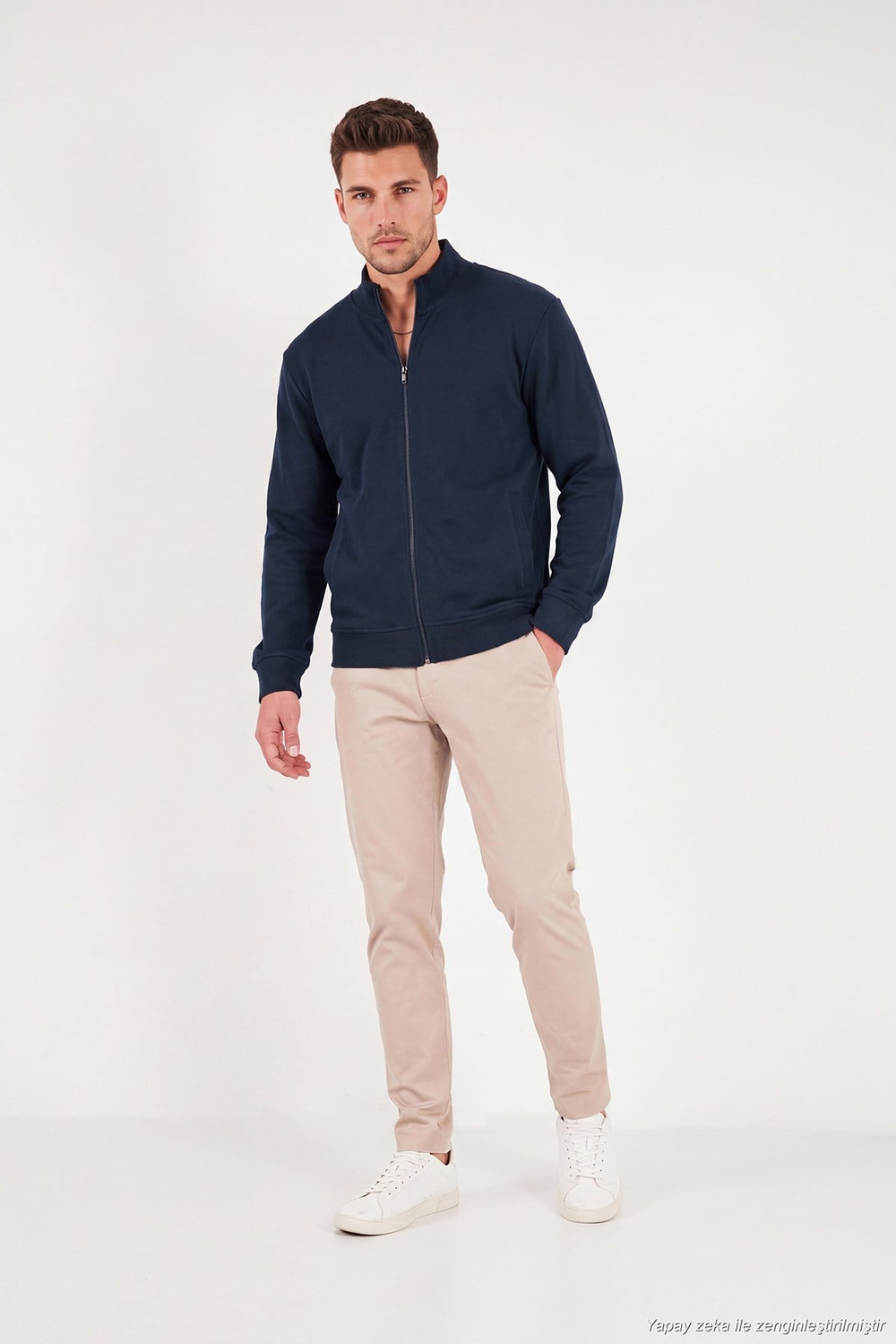Pamuklu Regular Fit Dik Yaka Cepli Erkek Hırka 5905891 İNDİGO