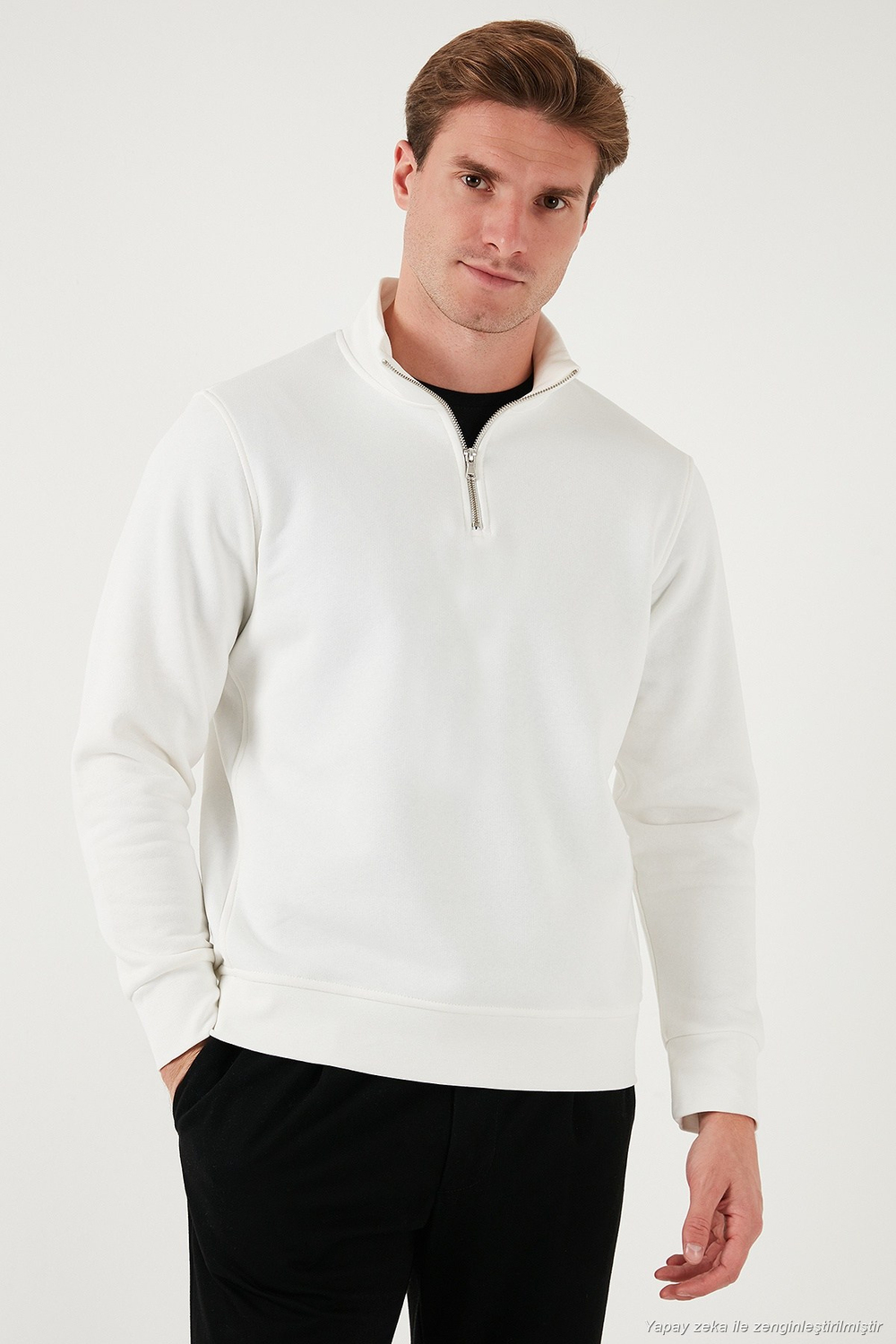 Pamuklu Regular Fit Dik Yaka Şardonlu 2li Paket Erkek Sweat 59052592S2 Ekru-Koyu Gri