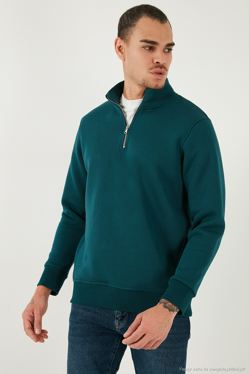 Pamuklu Regular Fit Dik Yaka Şardonlu 2li Paket Erkek Sweat 59052592S2 Koyu Gri-Petrol